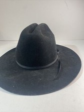 Vtg Texas Hat Company Black Felt Cowboy Hat W/ Band Youth Large USA MADE