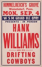 1950 HANK WILLIAMS HIMMELREICH'S GROVE CONCERT POSTER 