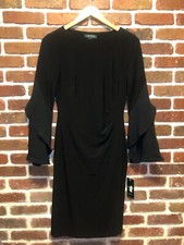 NEW Lauren Ralph Lauren Black Fitted Sheath Dress Sz 6 Bell Sleeve Career Party