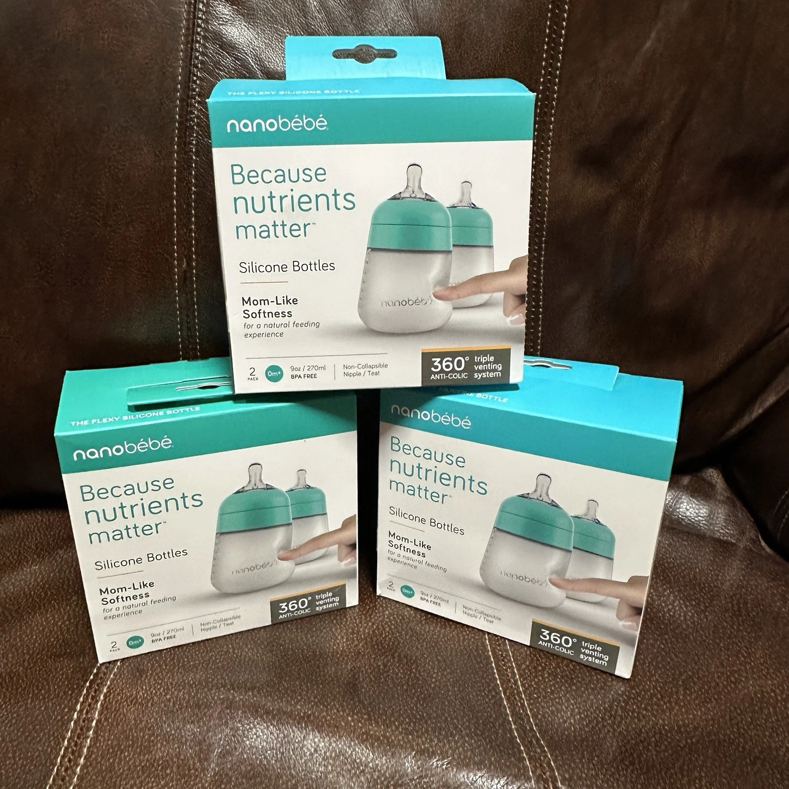 nanobebe 2pk Silicone Baby Bottle - Teal- 9oz. Set Of 3 Total Of 6 Bottles