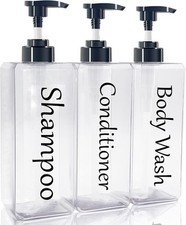 Shampoo and Conditioner Dispenser Clear, Set of 3, 27oz - 001-transparent