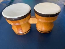 Vintage Bongo Drums Dbl. Handcrafted Mexico Wood Leather Rhythm Lap Percussion 