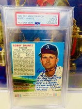 Bobby Shantz 1952 Red Man Tobacco #20 Auto W 7 Inscriptions PSA 10 Blue !!!!