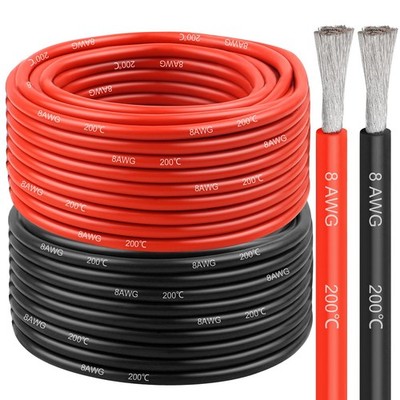 8 Gauge Silicone Wire (2 PCS) 20 FT Red + 20 FT Black Tinned Copper Core, Flexib