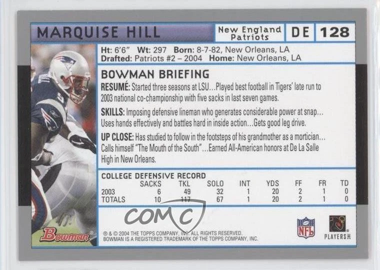 2004 Bowman Marquise Hill #128 Rookie RC - Image 2 of 2