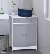 Image of Bathroom Cabinet Floor Cupboard Freestanding Drawers Storage Unit Grey White