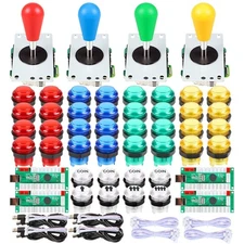 Fosiya 4 Player LED Arcade Kit Ellipse Oval Style Joystick USB Encoder to PC ...