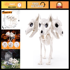 12" Three-Headed Dog Skeleton Statue - Spooky Realistic Halloween Prop Decoratio
