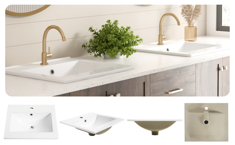20"x18" White Drop-In Bathroom Sink Ceramic Rectangular with Single Faucet Hole