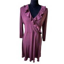 Michael Kors faux wrap dress burgundy black polka dot Women’s Large