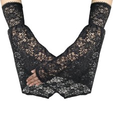 Womens Black Gothic Detachable Lace Arm Sleeves, Long Renaissance Witch Costume