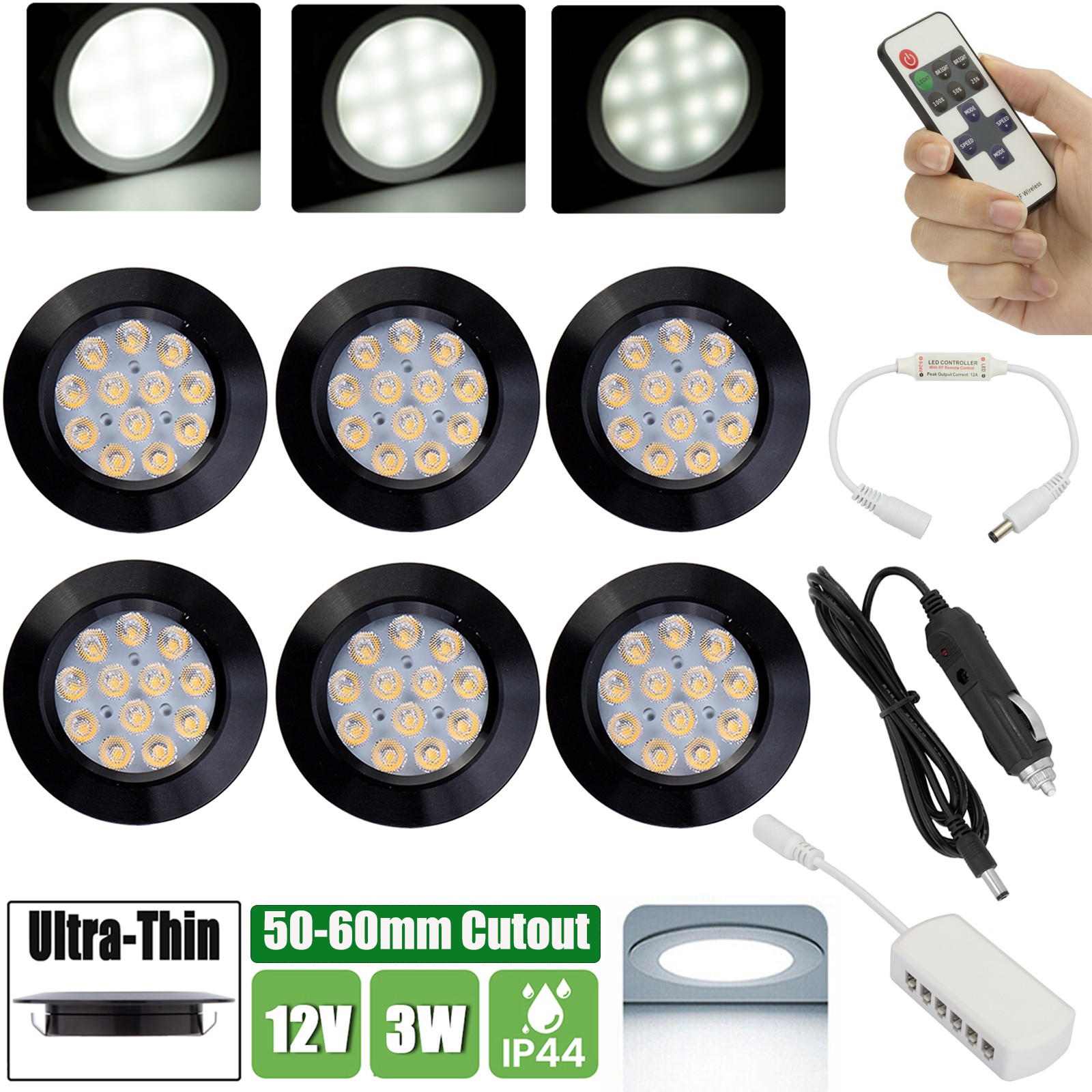 12V Caravan RV Interior Recessed Ceiling Spot Light 6pcs/Kit Campervan Motorhome