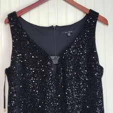 Blu Sage Dress Womens 16 Black Sequin Sleeveless V Neck Sheath Knee Length