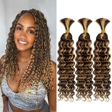 maxknow Human Braiding Hair 3 Bundles 16" Deep Wave 10A Brazilian Virgin Hair