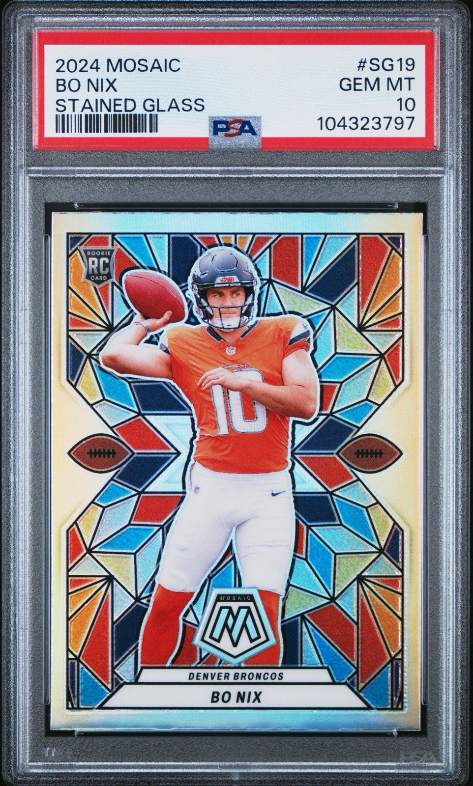 2024 Mosaic Bo Nix RC Stained Glass PSA 10