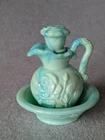 Vintage Avon Bath Oil Decanter Jadeite Blue Green Slag Milk Glass Embossed Rose