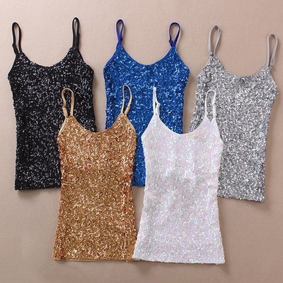 Tanktops Clubbekleidung Einfarbig Frauen Funkeln Komfortabel Mode Paillette