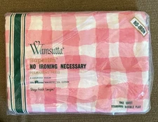 Vintage Wamsutta Superlin Full Flat Sheet Pink & White Gingham Muslin No Iron