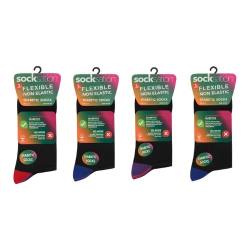 12 Pairs Men's Diabetic Flexible Non-Binding Socks Plain Heel Toe UK 6-11
