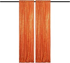 Orange Sequin Backdrop Curtains 2 Panels 2x8FT Glitter Photo Drapes Party