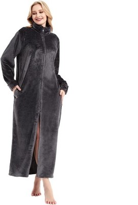 SEASHORE TREE Bademantel mit Reißverschluss Flanell Damen Herren Hausmantel