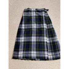 Edinburgh Woollen Mill Wool Tartan Plaid Kilt Skirt Navy Green Midi UK 14 VTG