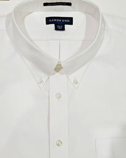 Land's End Men's White LS Oxford Dress Shirt Size 17.5- 35 Cotten  Polyester