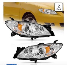 Weelmoto Pair Projector Headlights For 2004-2009 Mazda 3 Sedan 4-door Chrome Nob