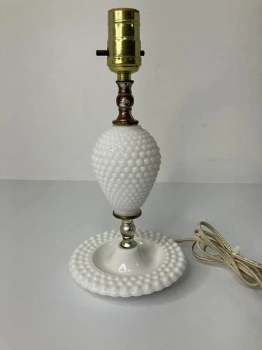 Vintage White Milk Glass Hobnail Boudoir Lamp ~ 12"