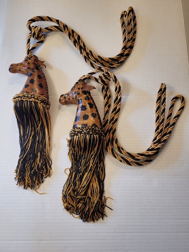 Leather Giraffe Head Rope Curtain Tassels Pair