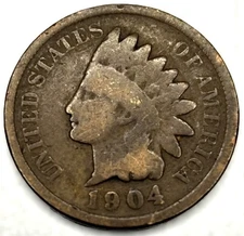 1904 Indian Head Cent Penny Good Condition 1c One Cent US Coin- 0941