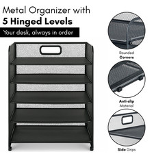 Metal Mesh Desk Organizer, 5 Compartments, Large Capacity, Holes to Handle It