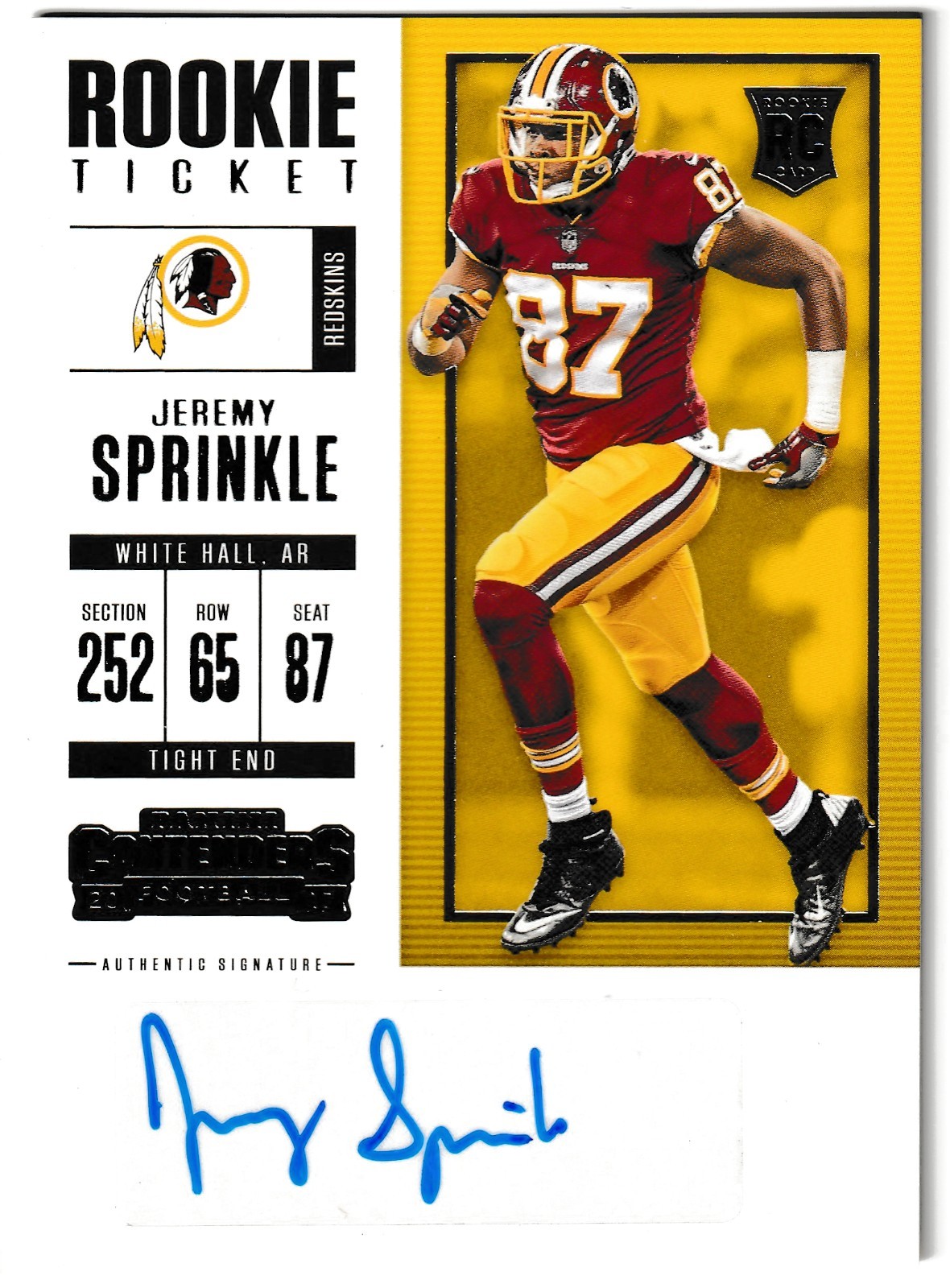 Jeremy Sprinkle Panini Contenders #177 Autograph