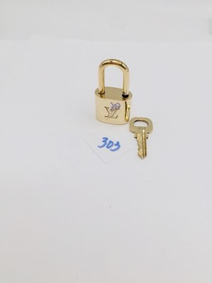 #303 Authentic LOUIS VUITTON Lock & Key set Padlock brass polished LV