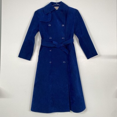Vintage Gino Rossi For Wilson Coat Womens 4 Blue Ultrasuede Trench Belted 70s
