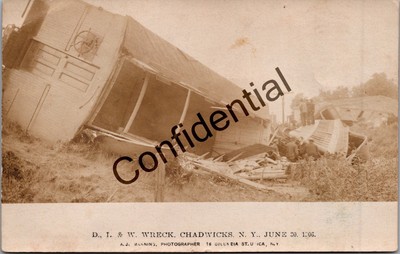 Real Photo 1906 DL&W RR Train Disaster Wreck Chadwicks NY New York RP RPPC Q332