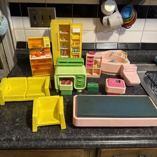 Vintage 1970s Barbie House Furniture Bathroom, Kitchen, Bedroom, Living Room Set