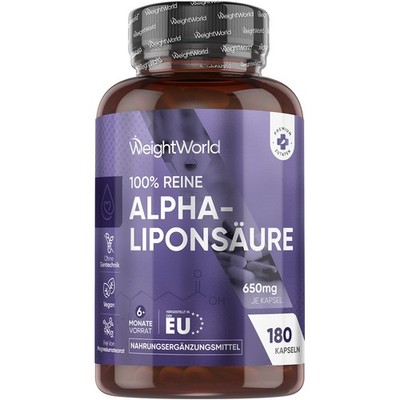 WeightWorld Reine Alpha Liponsäure 650mg -180 ALA Kapseln Hochwirksames & Vegan