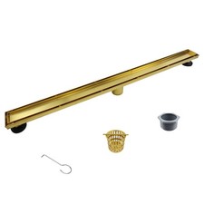 Linear Shower Drain 36", Brushed Gold Floor Drain with Tiled Insert Grate H...