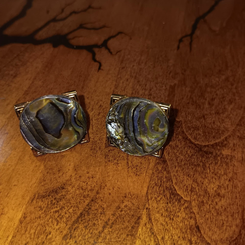 Mens Vintage SWANK Abalone CUFFLINKS 3/4 Square with round Abalone - Image 3 of 4