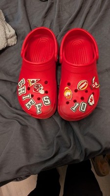 Crocs Classic Red w/ Chiefs charms Men's 6/women's 8