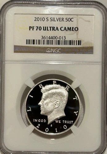 2010 S Silver Kennedy Half Dollar NGC PF70 Ultra Cameo Mintage of 585k