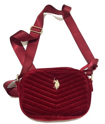 US Polo Assn. Red Small Crossbody Bag, Logo Strap, Zip Closure, Gold HW