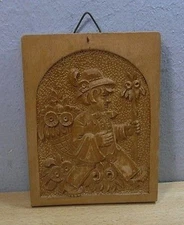 Vintage Wood Carved Picture Boy with Flower #CB2