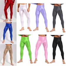 Men's Skinny Oil Glossy Leggings Base Layer Compression Pants Running Trousers