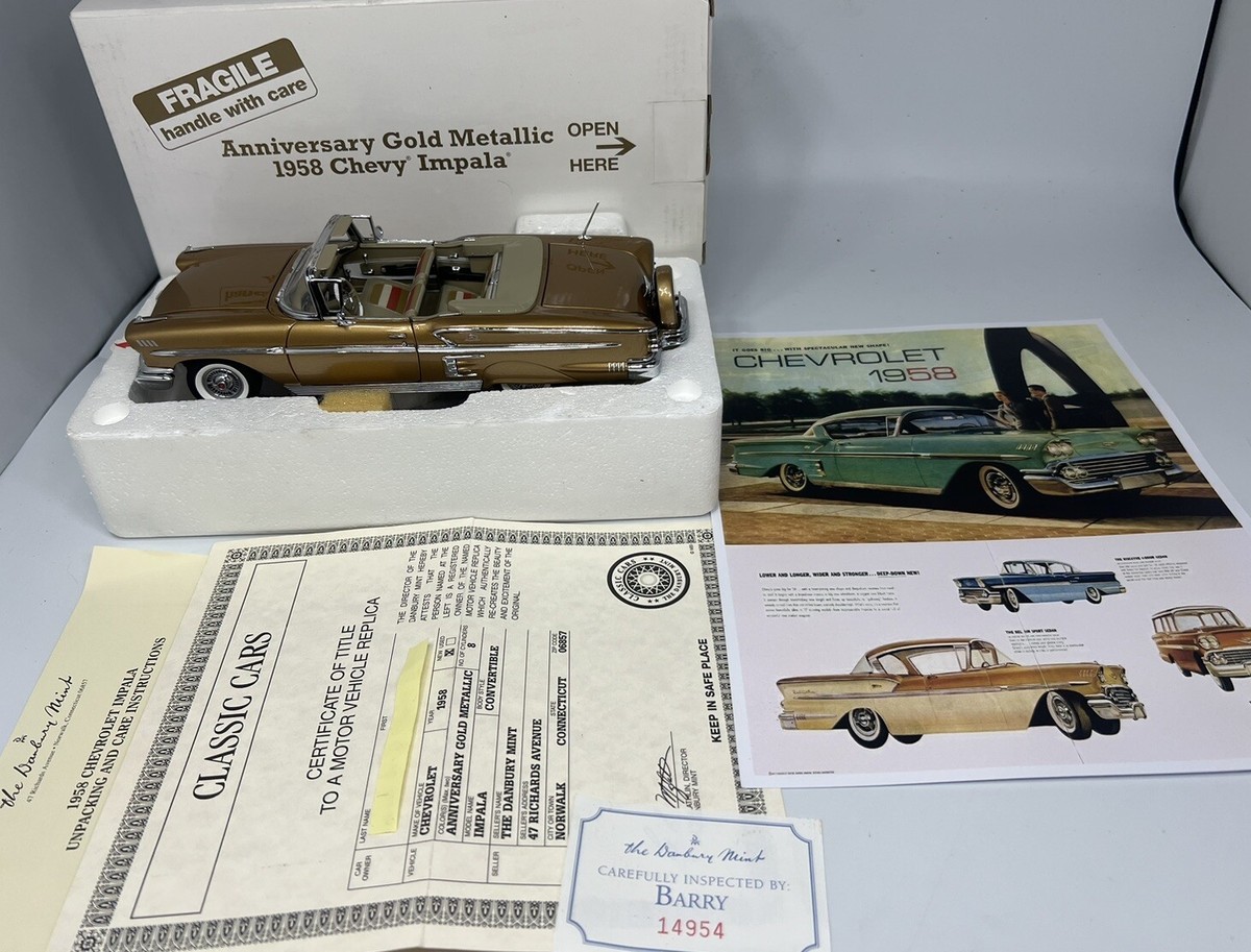 Danbury Mint 1958 Chevrolet Impala Convertible 1:24 Anniv Gold LE