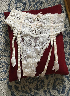 Aubade Strumpfhalter Slip Hochzeit Dessou Spitze elfenbein weiss Suspenders neu