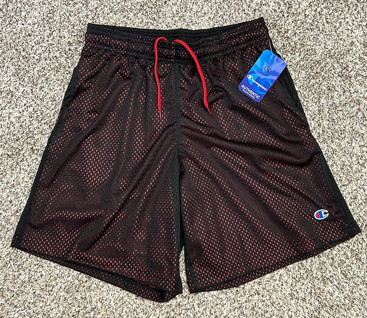 New Champion Mens Black/Red Athletic Mesh Shorts Basketball