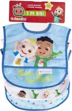 CoComelon Food Bibs, Drooling Bibs - 3 Pack with Pocket to Catch Crumbs 