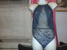 2018 Victoria Secret Blue Grey lace Teddy Bodysuit Thong Size Large Look Unused